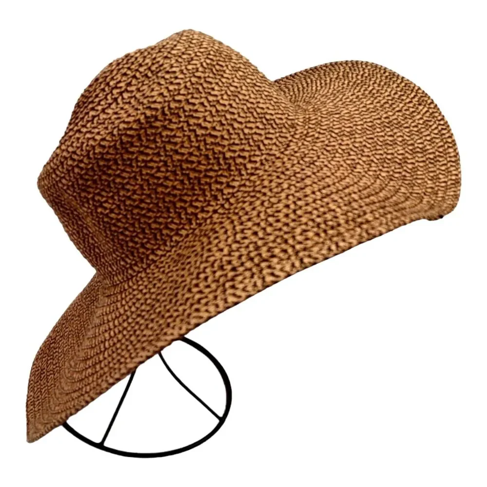 Four Buttons Spring Summer Floppy Woven Wide Brim Garden Sun Hat Beach Vacation